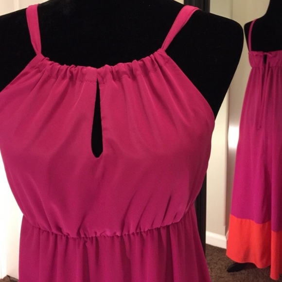 Fuchsia & Orange Floor Length Sun Dress - Picture 2 of 7